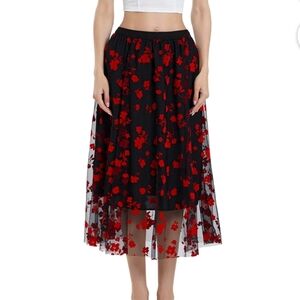 SHEIN Floral Black and Red Women's Skirt